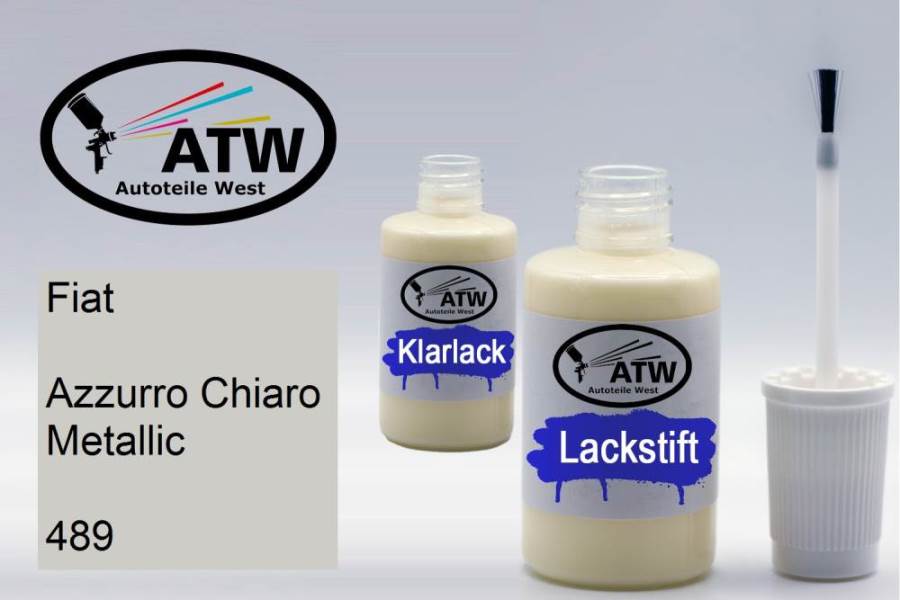 Fiat, Azzurro Chiaro Metallic, 489: 20ml Lackstift + 20ml Klarlack - Set, von ATW Autoteile West.